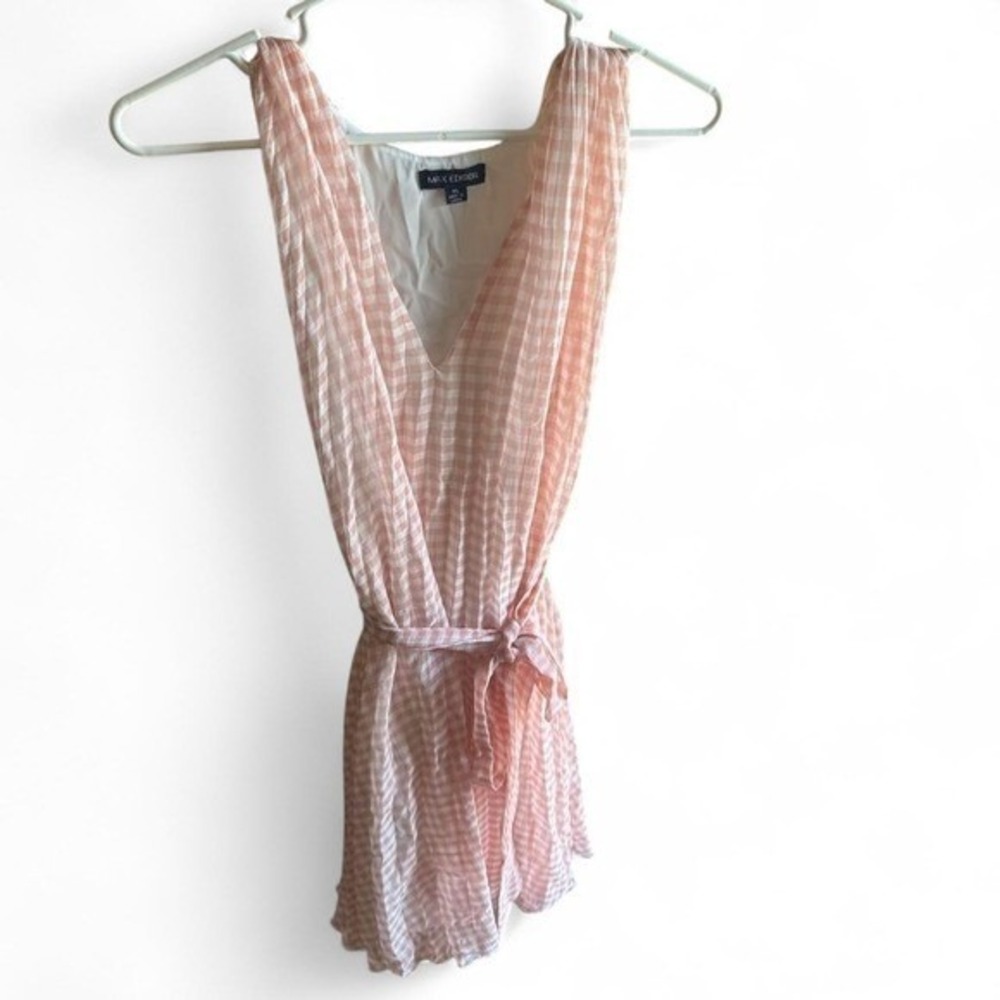 Max Edition Pink Gingham V Neck Sleeveless Crinkle Tunic Top Tie Waist XL
